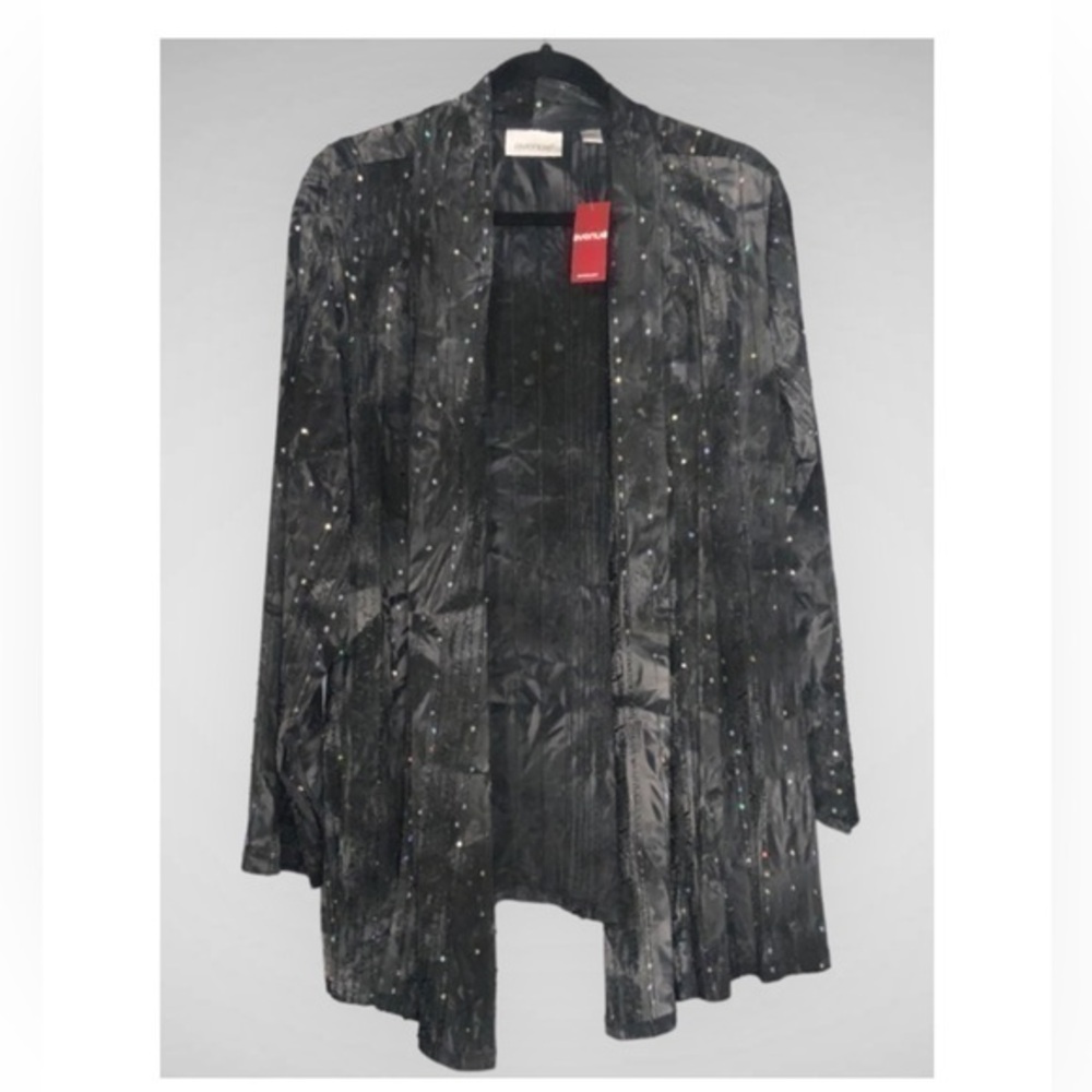 NWT Avenue Smokey Gray Satiny Multicolor Sequins Embroidery Jazzy Cardigan 22/24
